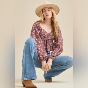 Altar’d State Kamari Floral Cropped Boho Babydoll Top Size Medium